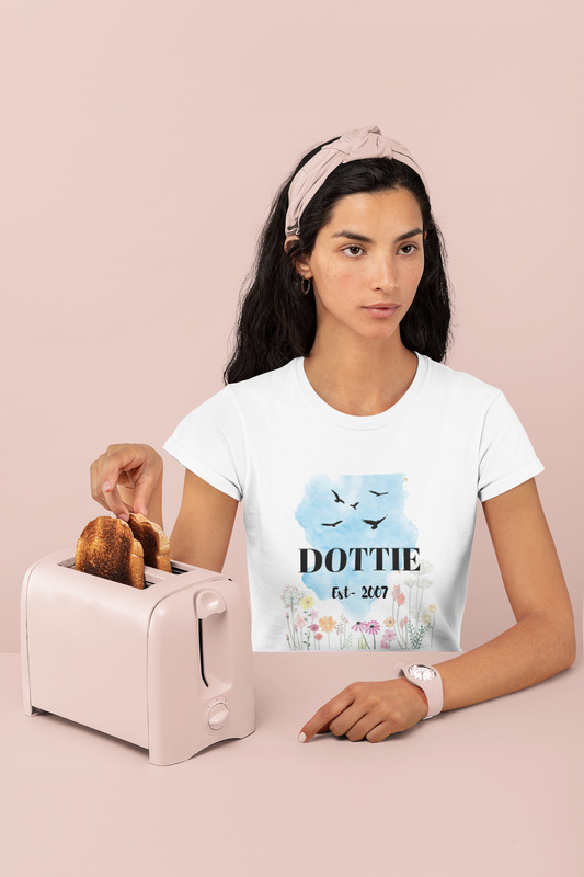 Personalised Name T Shirt with Year of Establishment and Flowers, Unisex Heavy Cotton Tee for Men and Women, Custom Tee, Personalized T