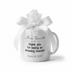 Personalised teacher thank-you mug with bow wrap, 'Mrs Bennett' and 'Class of 2025'.