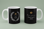 Two black mugs: Teach Love Inspire; and Miss Johnson, From year 4 -2026