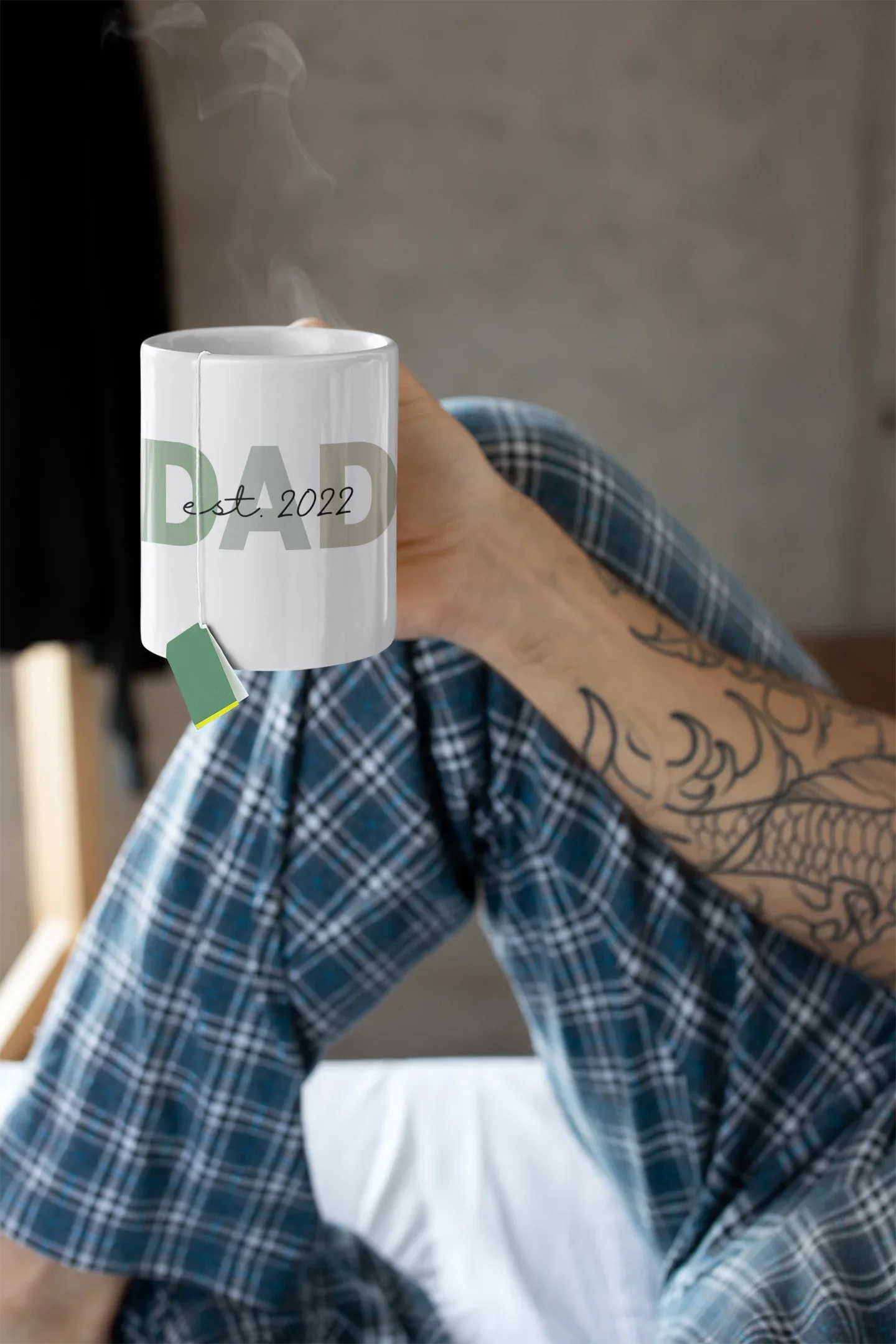 White ceramic coffee mug with DAD and Est. 2022 print