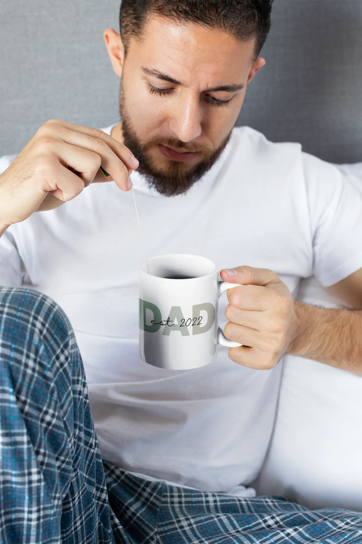 White ceramic coffee mug with DAD and Est. 2022 print