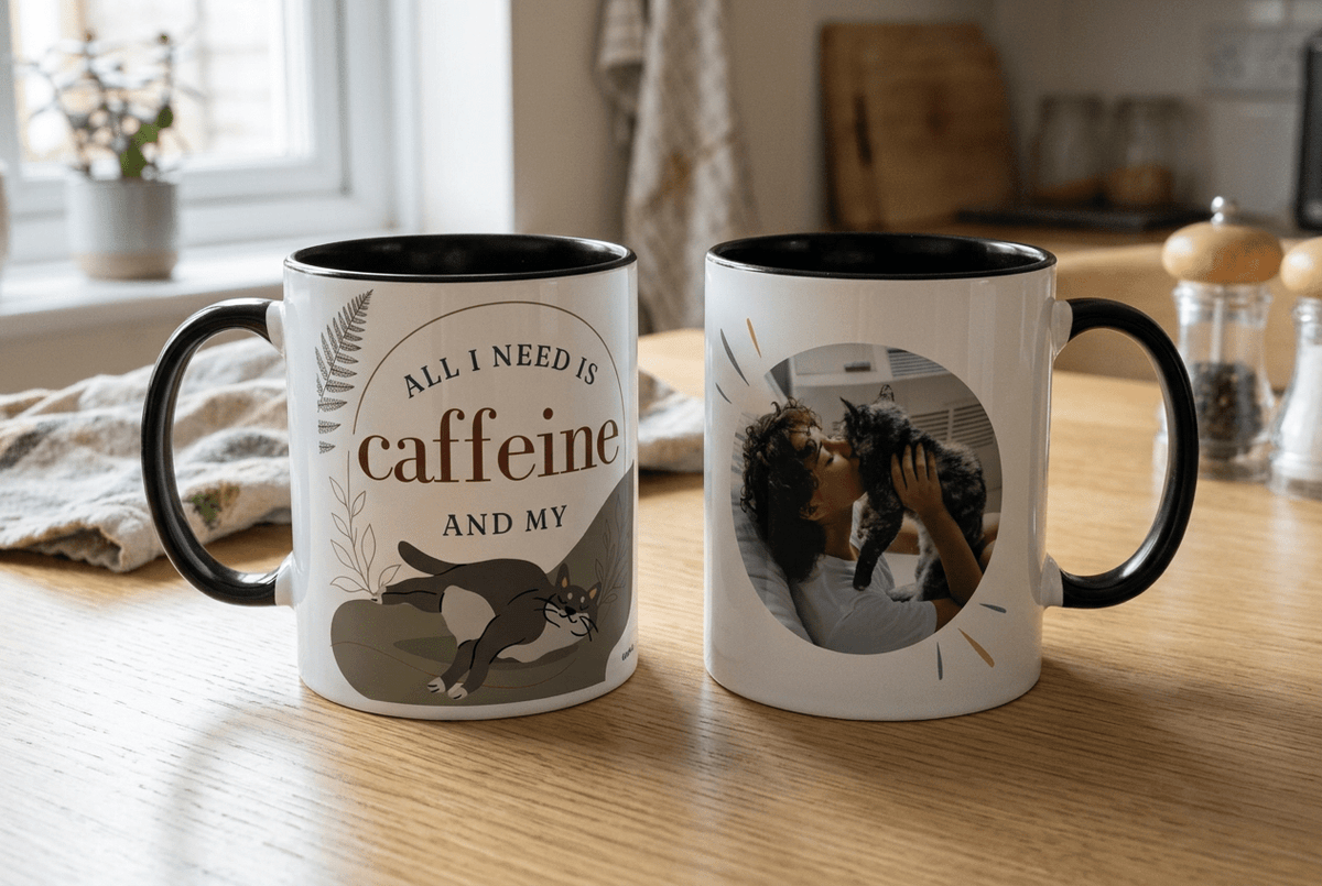 Personalised Cat Photo Mug – All I Need Is Caffeine and My Cat - #AlleyCrafters