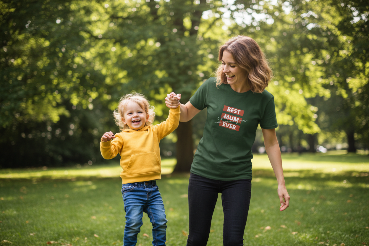 Mum and Child Playing - Green Tee