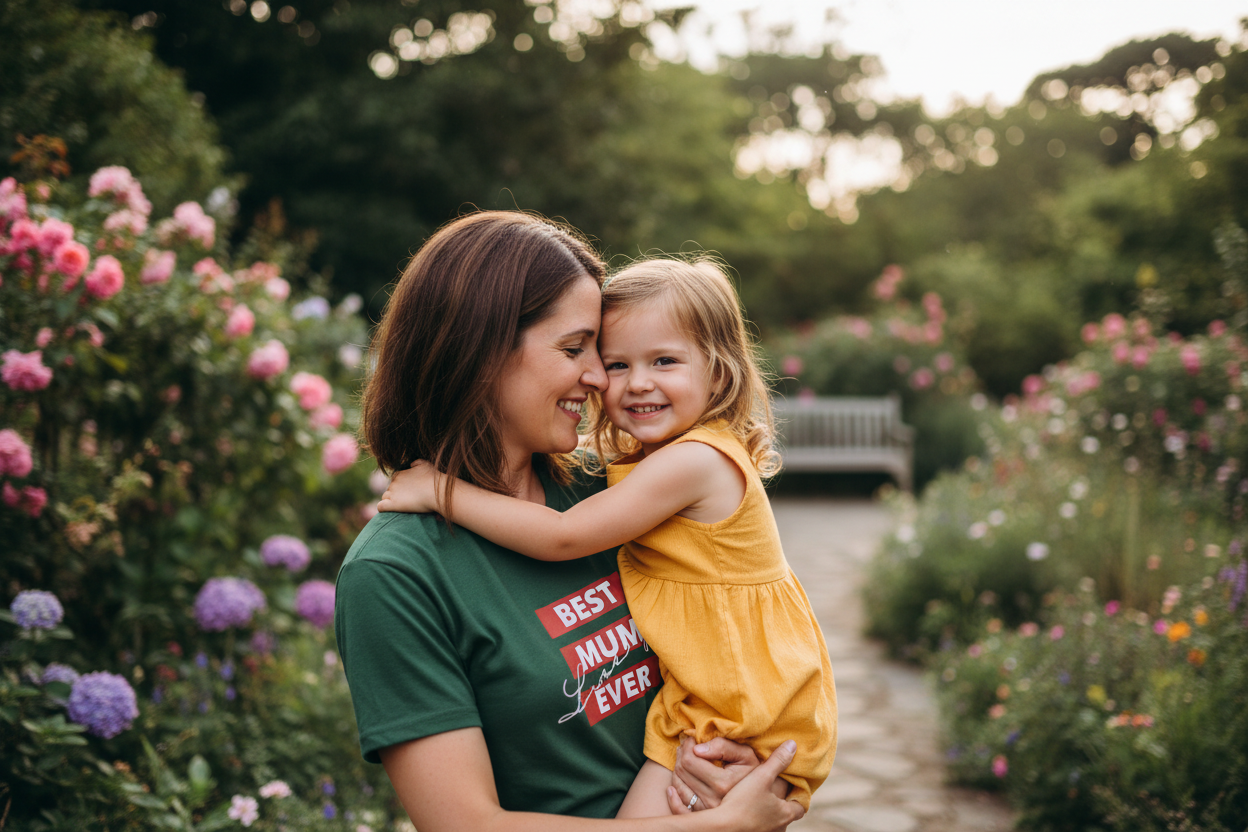 Mum Hugging Child - Green Tee