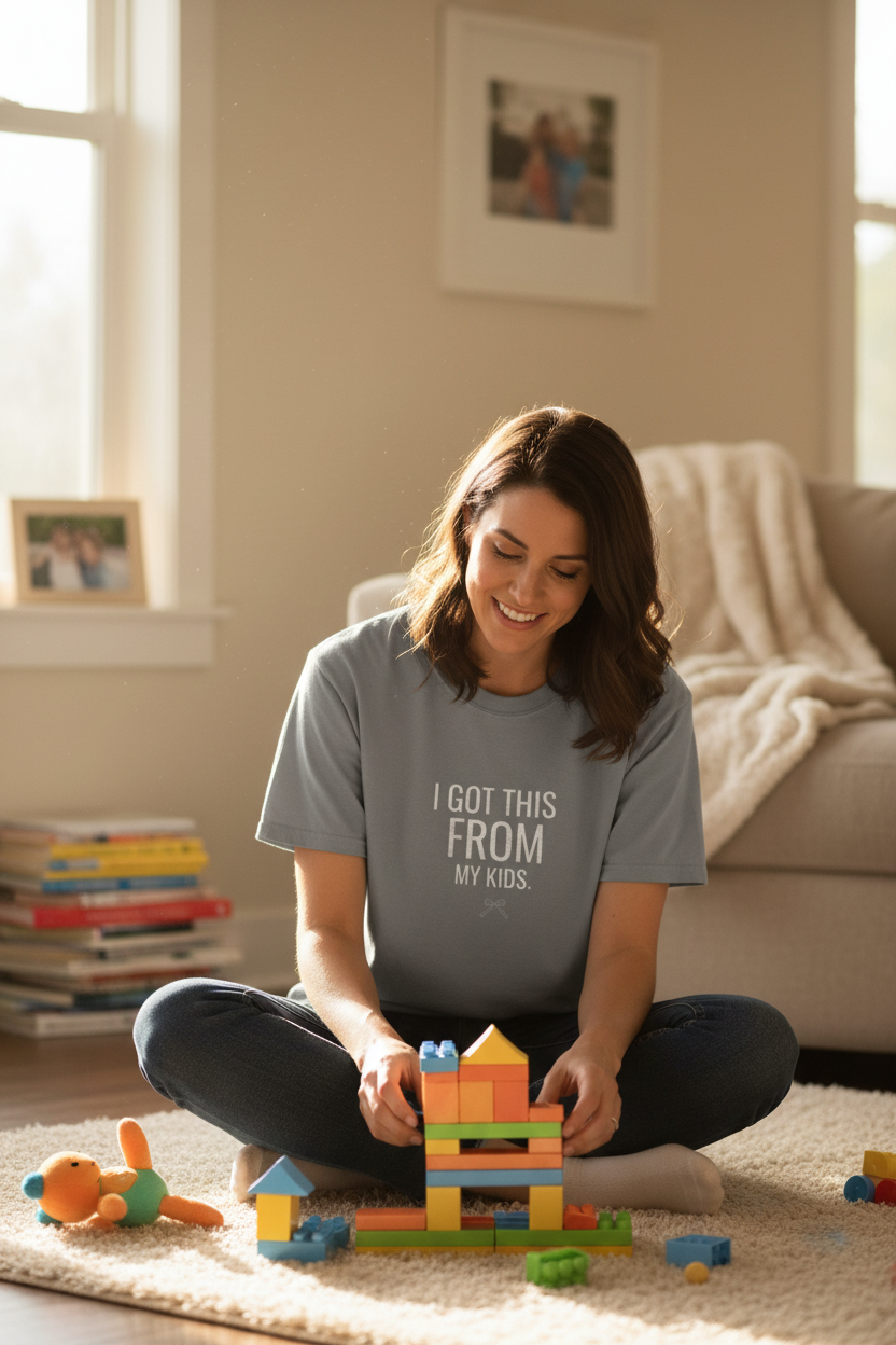 Grey graphic T-shirt with 'I GOT THIS FROM MY KIDS' text on the front
