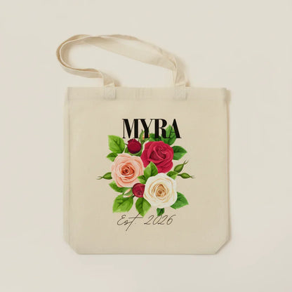 Personalised Floral Tote Bag | Custom Name, Text & Date | Choose Rose Colours | Eco Gift - Alley Crafters