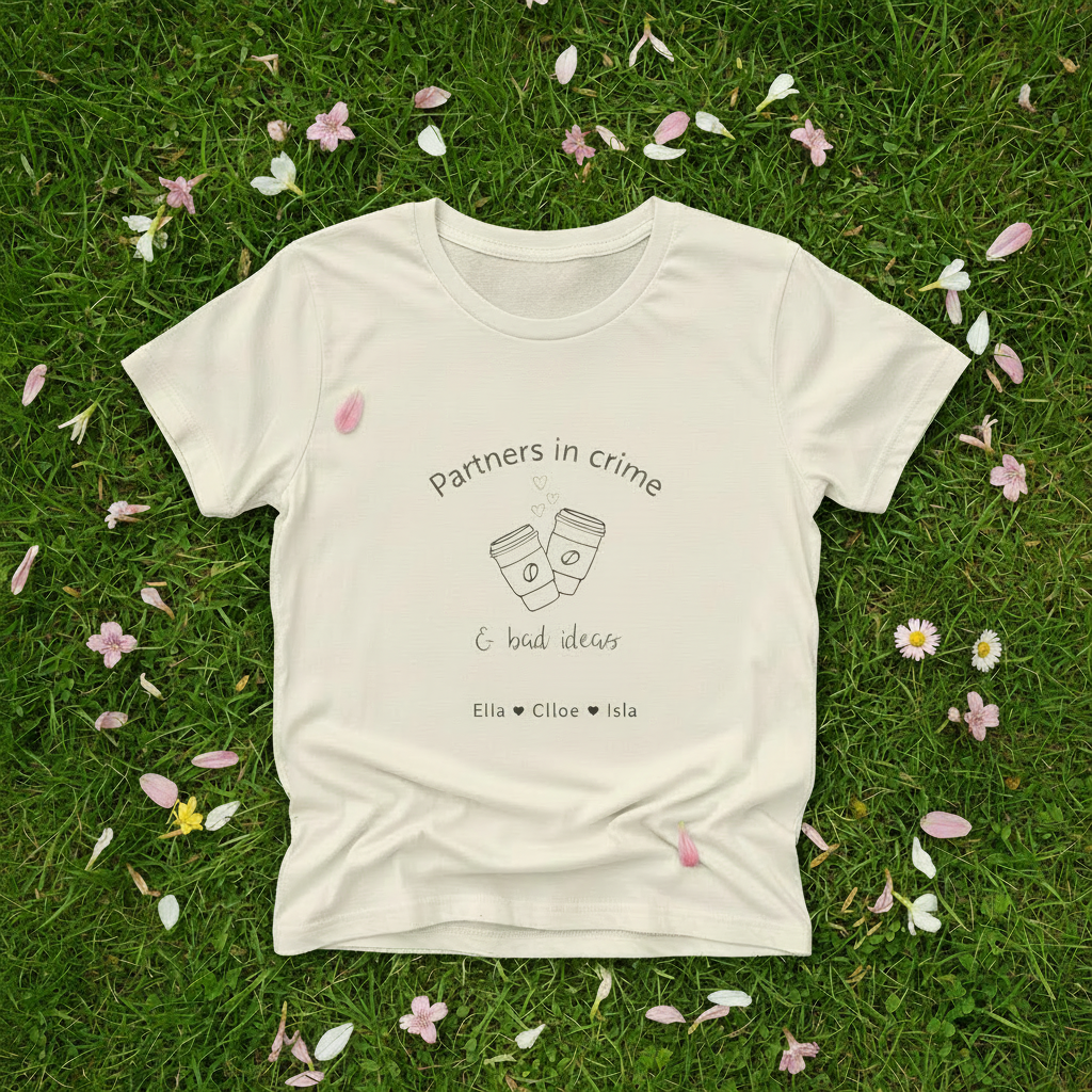 Natural cream grass flat lay — "Ella ♥ Chloe ♥ Isla"