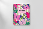 Butterfly spiral notebook cover with pink name label reading “NOTEBOOK” and “VAL”