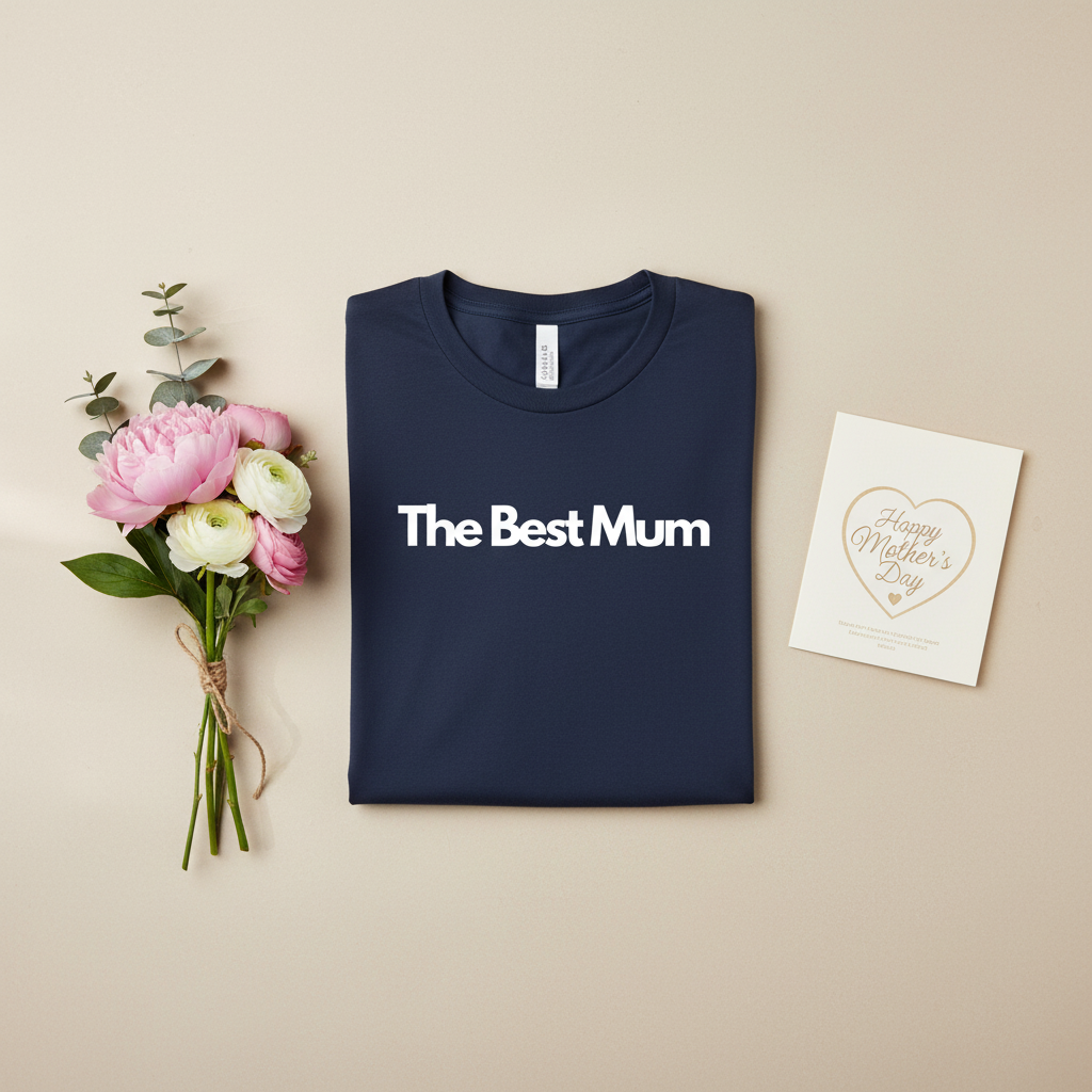 Navy unisex T-shirt with front text “The Best Mum”
