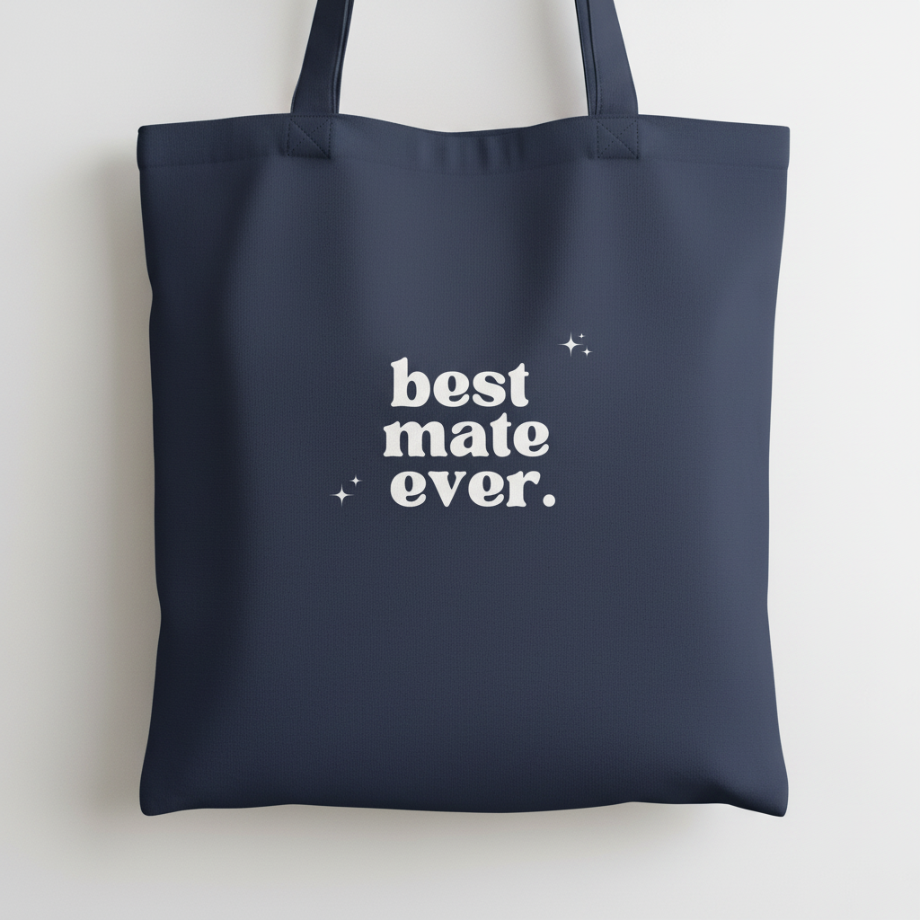Navy blue best mate ever tote on wall