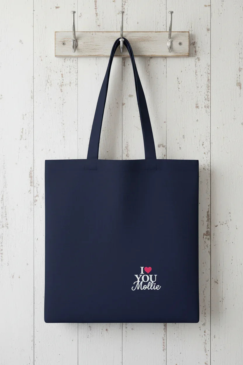 Personalised 'I Love You' Tote Bag | Custom Name Cotton Gift Tote - Alley Crafters