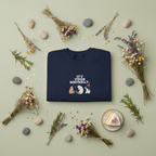 Navy crewneck cat birthday sweatshirt with front graphic cats and “It’s your birthday” text