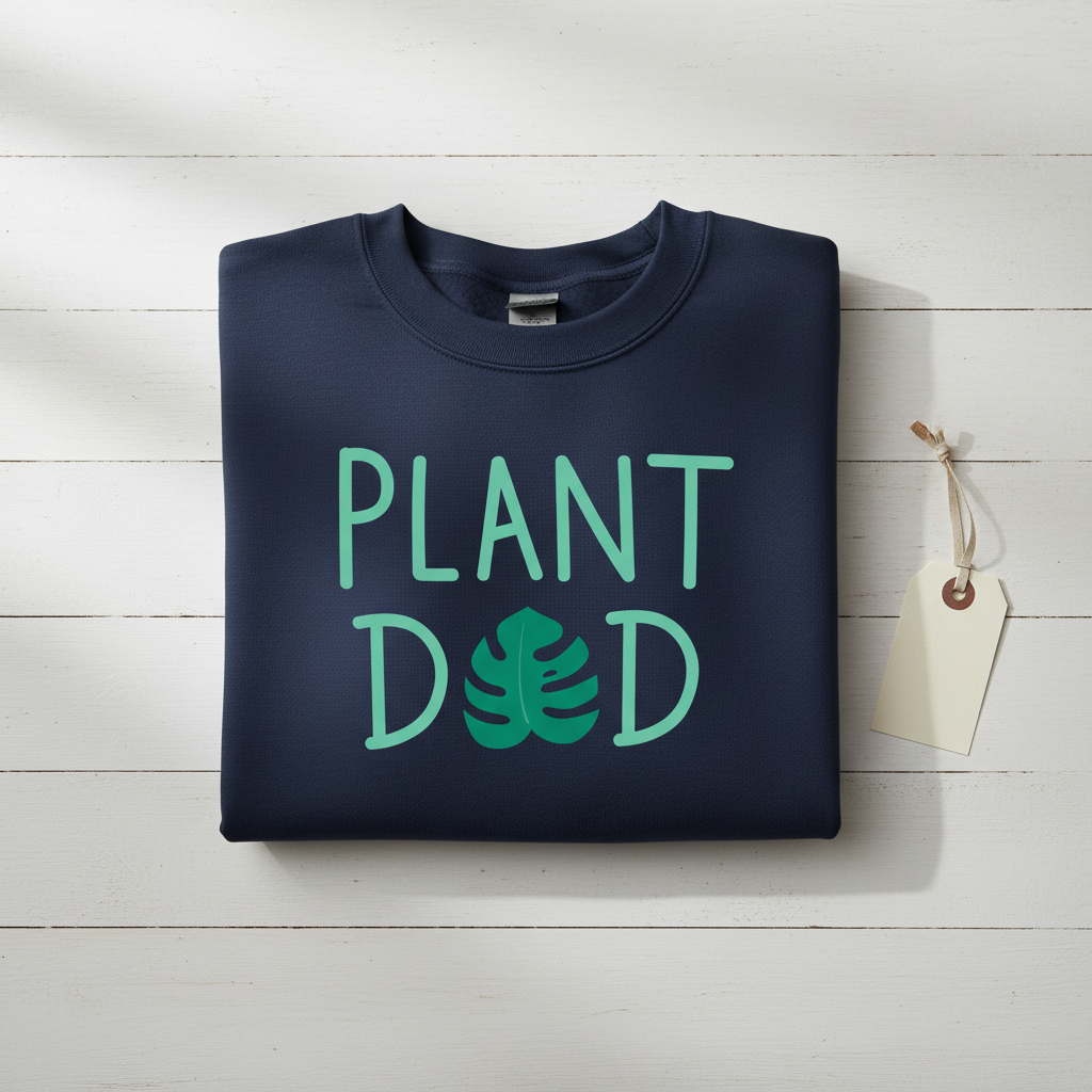 Navy crewneck sweatshirt with “PLANT DED” plant graphic on front