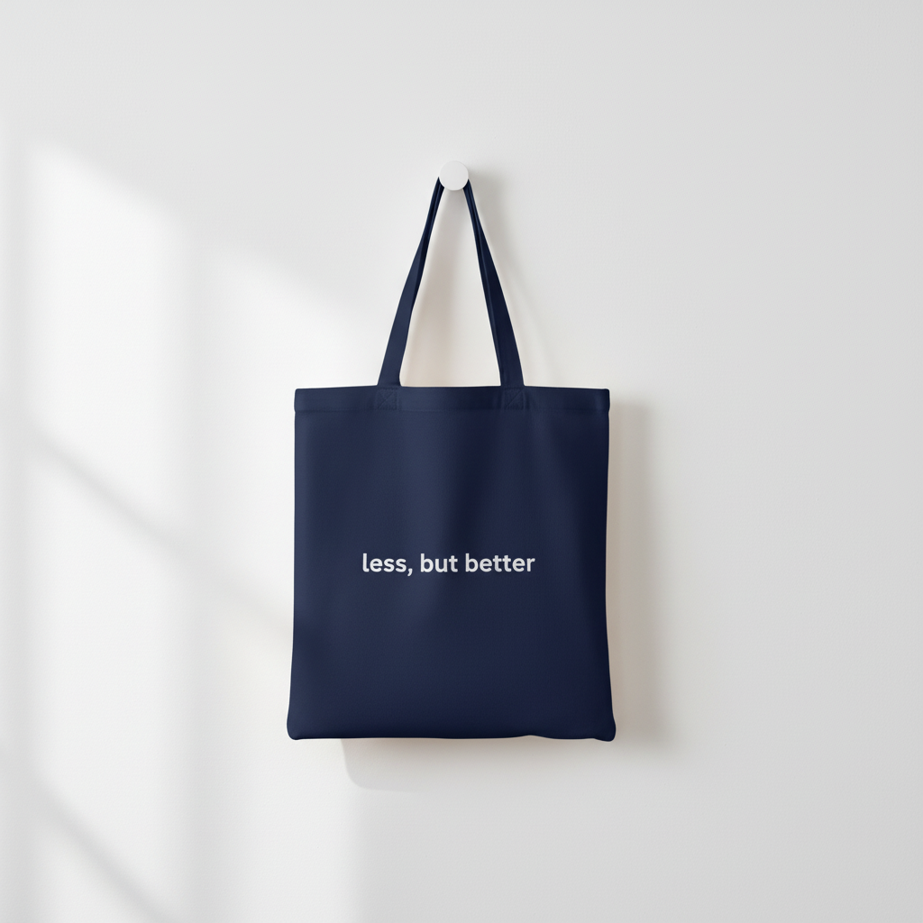 Navy tote on wall hook