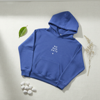 Blue hooded sweatshirt with kangaroo pocket and 'NO BAD DAYS' graphic on chest