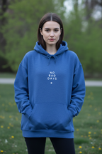 Blue unisex hooded sweatshirt with drawstring hood and 'NO BAD DAYS' print