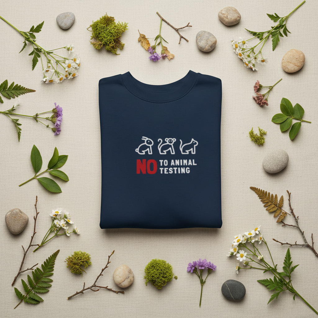 No to Animal Testing Sweatshirt - Nature Flat Lay
