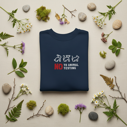No to Animal Testing Sweatshirt - Nature Flat Lay