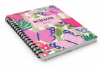 Personalized A5 spiral notebook with butterfly floral cover, showing black spiral rings
