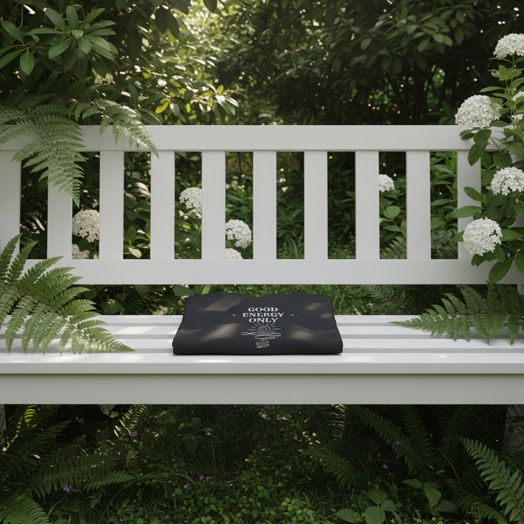 On White Garden Bench with Botanical Greenery