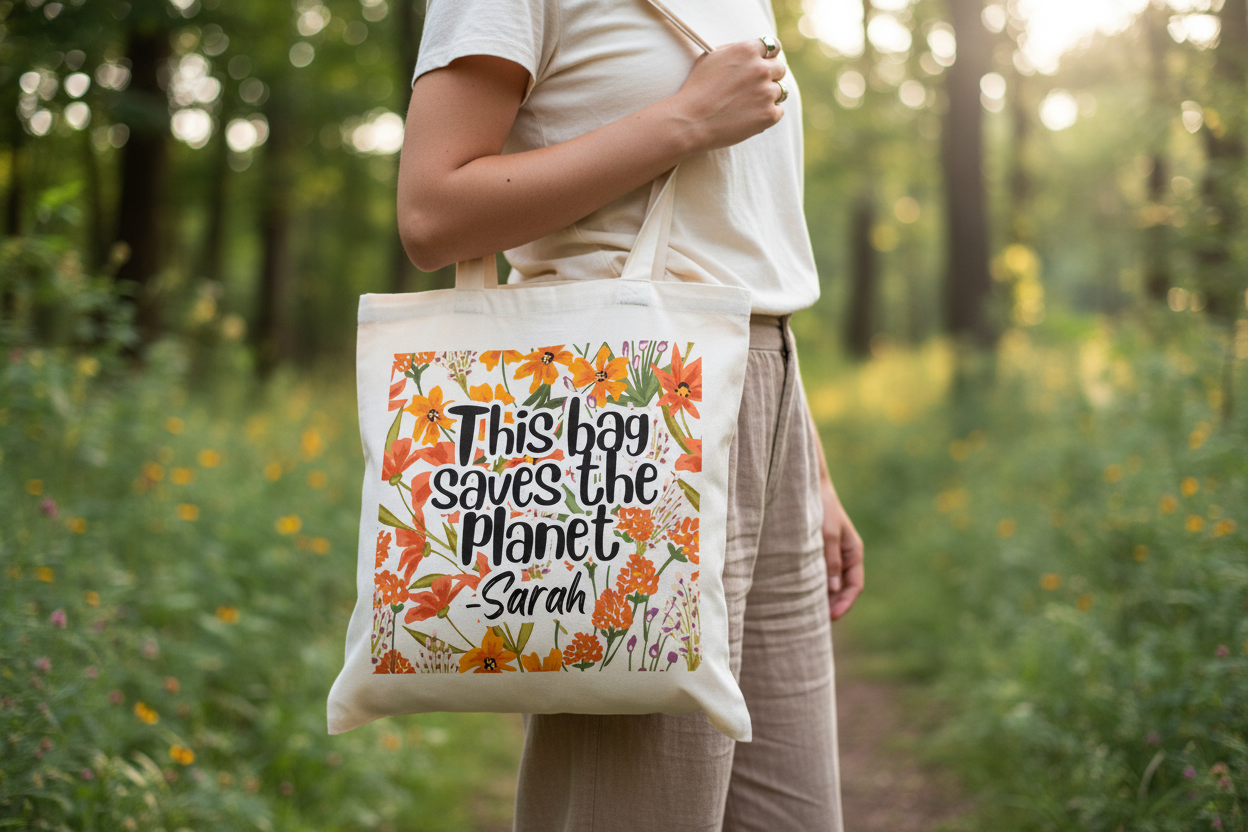 Personalised Floral Tote Bag | Custom Name & Message | Eco-Friendly Canvas Gift