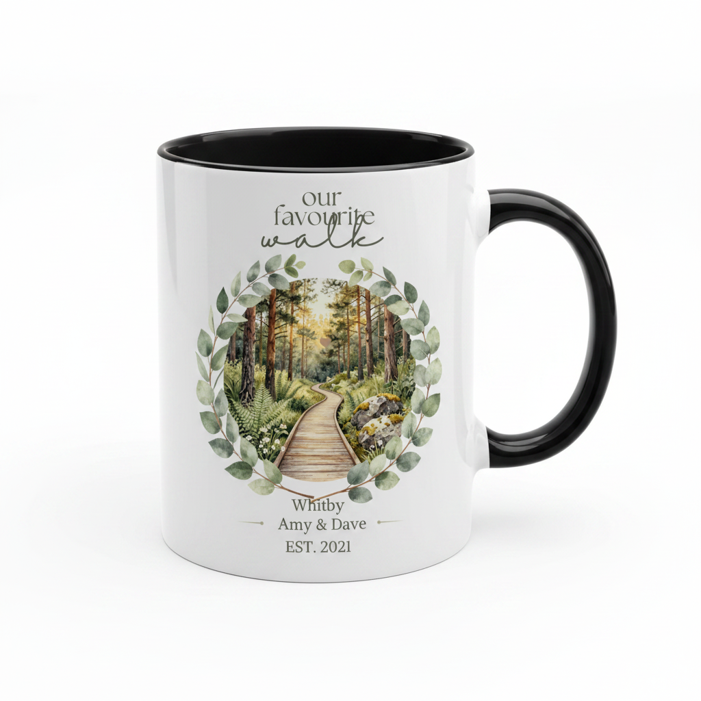 Our Favourite Walk – Black Handle Mug – Front