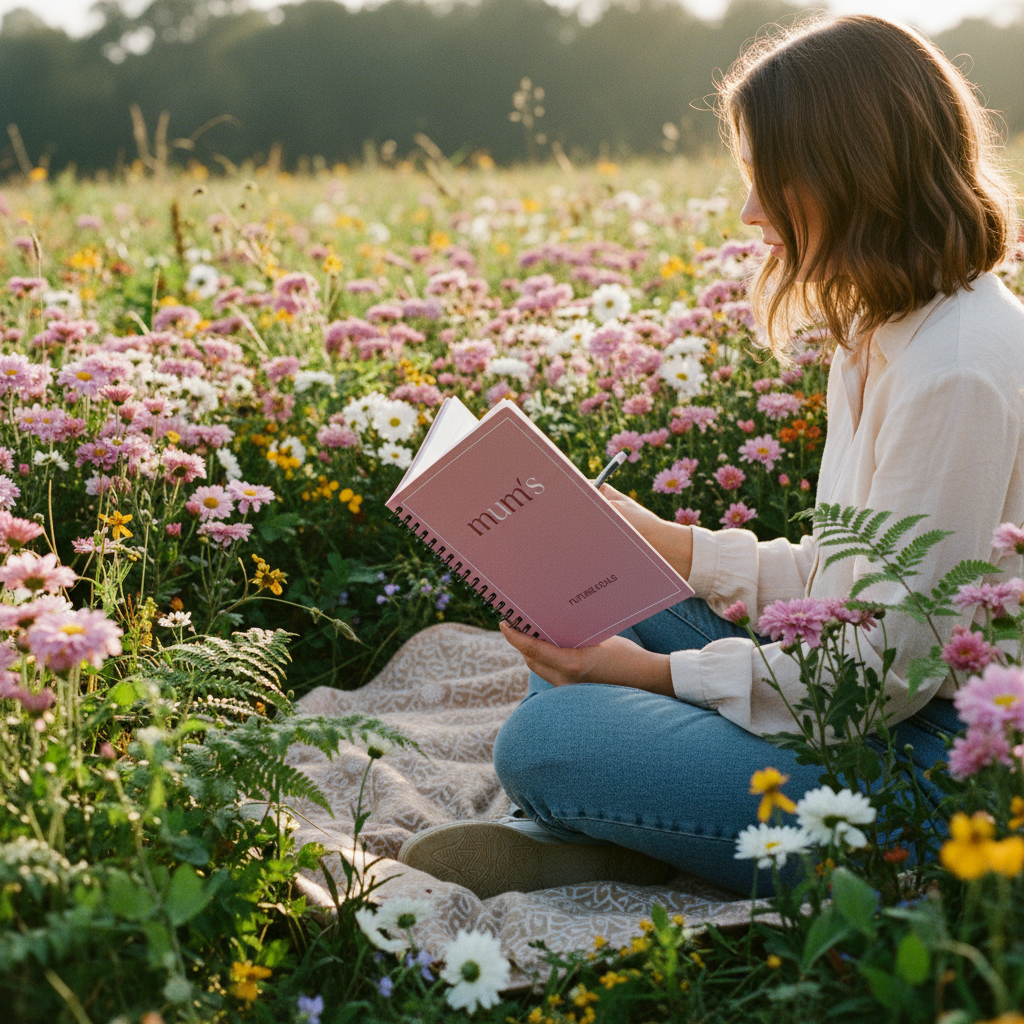 Outdoor picnic blanket in wildflowers