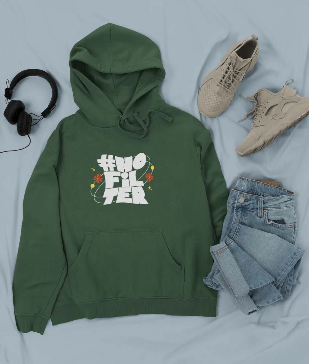 Forest green unisex slogan hoodie with hood and front kangaroo pocket