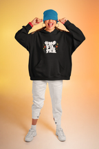 Black unisex slogan hoodie with hood and front kangaroo pocket