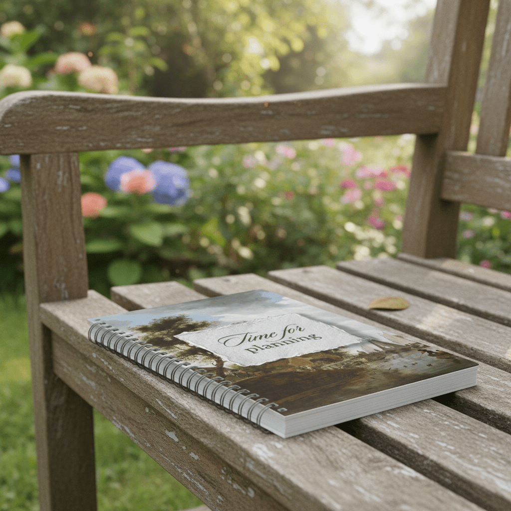 A5 wirobound planner notebook with vintage landscape cover and “Time for Planning” title.