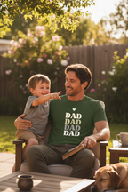 Dark green t-shirt with stacked DAD text graphic