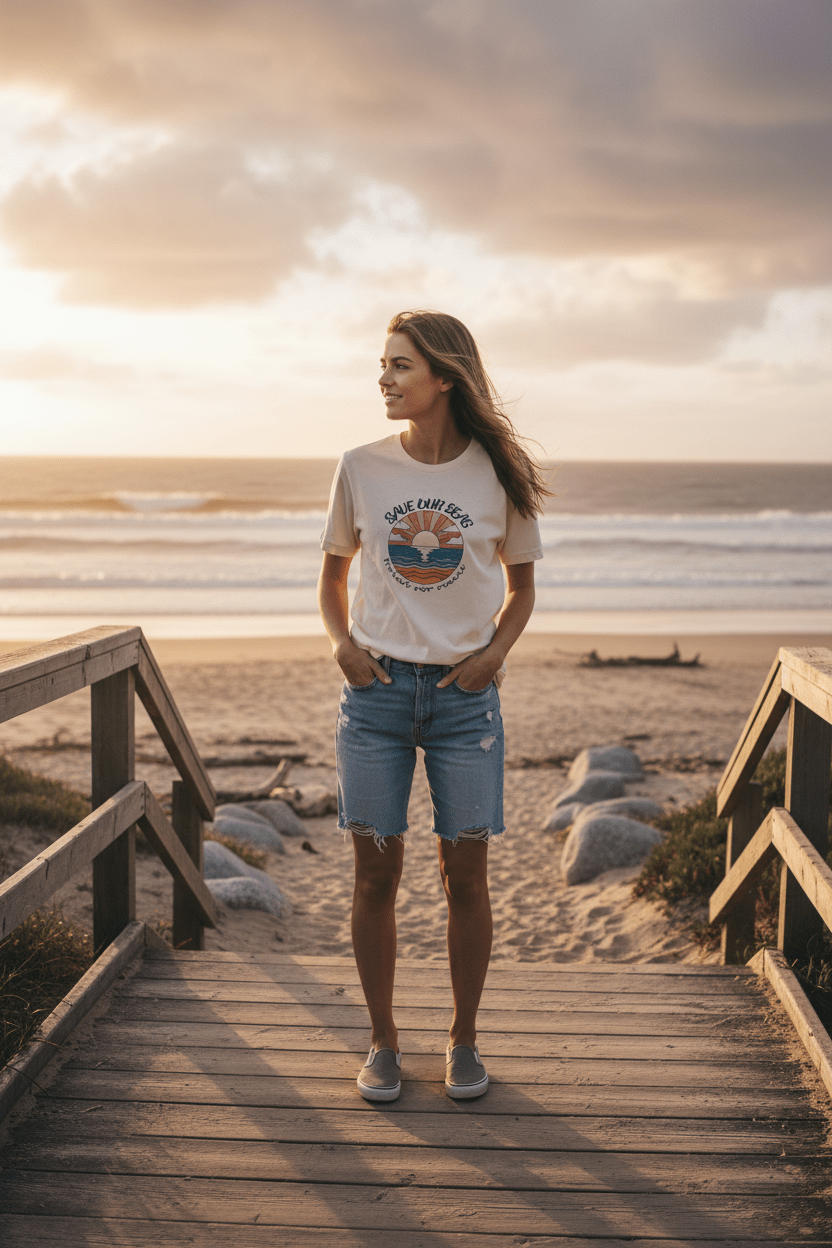Save Our Seas T-Shirt | Retro Sunset Ocean Conservation Tee UK - AlleyCrafters