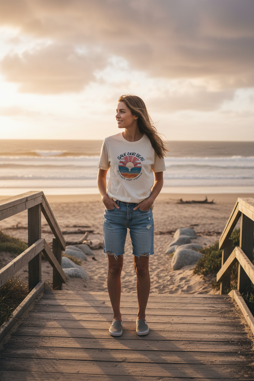 Person Wearing Natural Tee on Beach