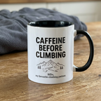 Personalised climbing mug mockup with “Billie, my favourite climbing partner.” beneath the mountains
