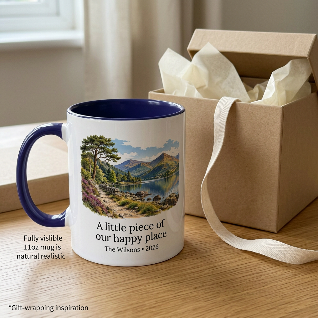 Personalised mug with kraft gift-wrapping styling
