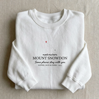 White personalised sweatshirt with “meet me here” Mount Snowdon place name print