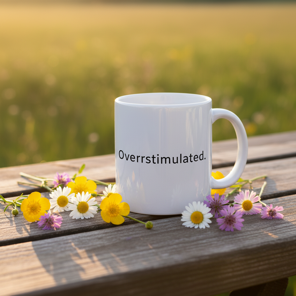 Picnic table with daisies and wildflowers