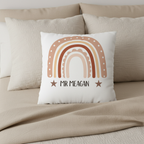 White pillowcase with rainbow arch and stars, 'MR MEAGAN' printed