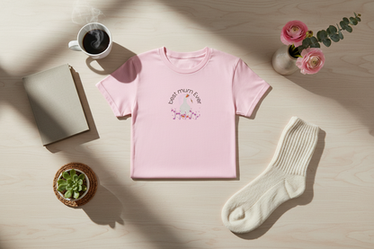 Pink duck t-shirt everyday flat lay