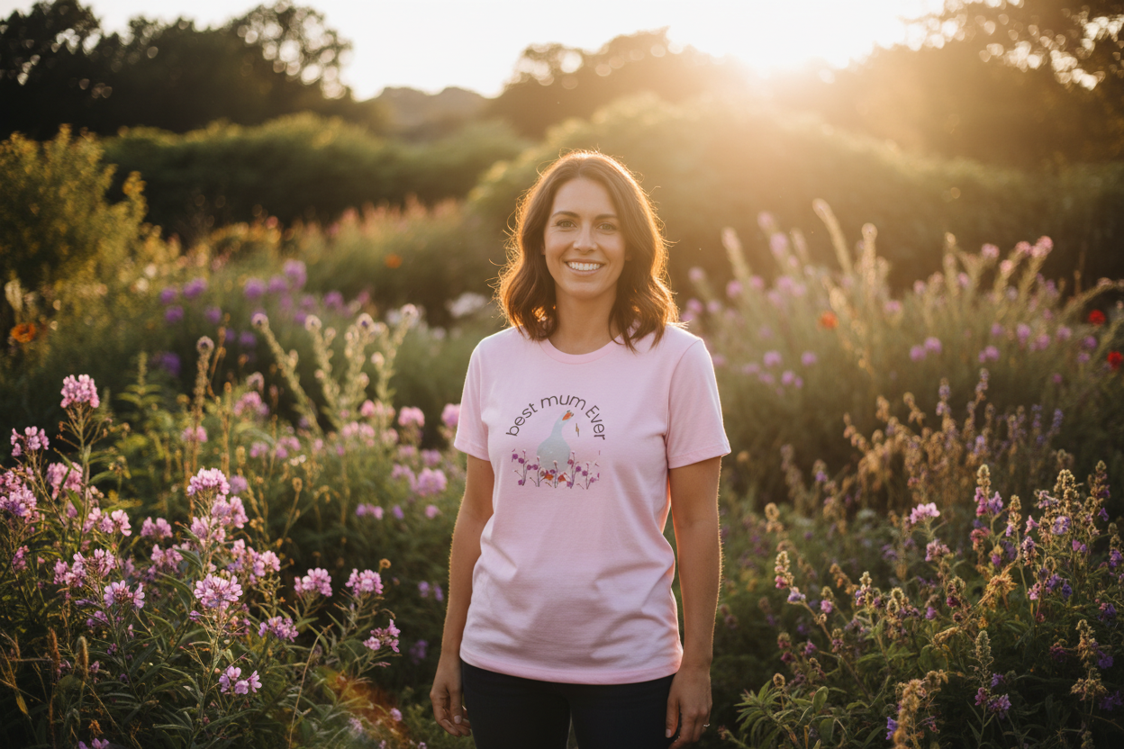 Pink duck t-shirt outdoor nature shot