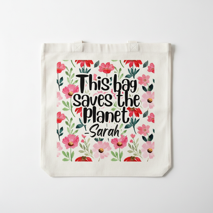 Pink floral tote product shot