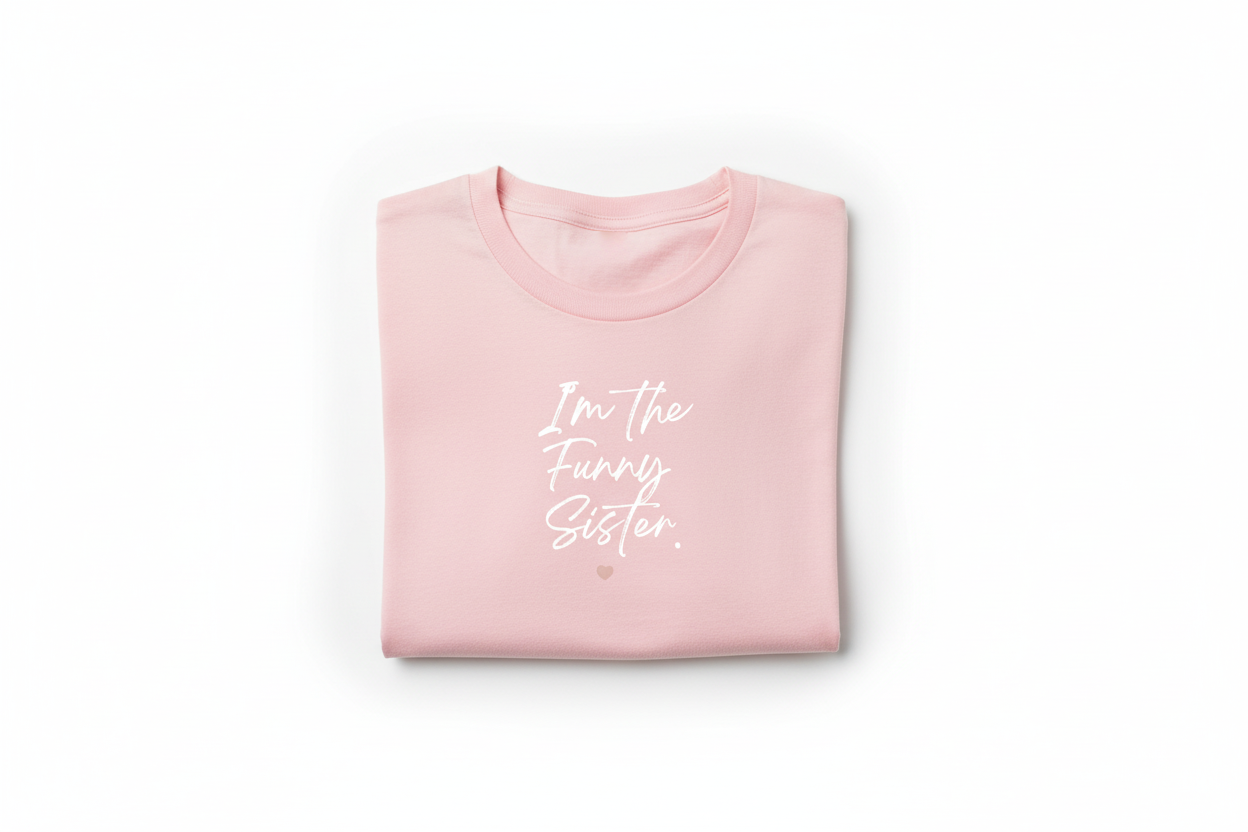 Pink Funny Sister Tee Folded Small