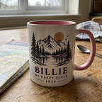 Pink mountain mug personalised for Billie