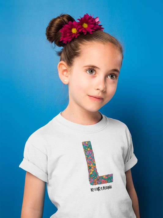 Personalised Floral Alphabet Tee - Fun & Vibrant S Design for Creative Kids