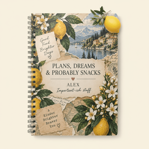 Plans, Dreams & Probably Snacks — Personalised A5 Lined Notebook - AlleyCrafters