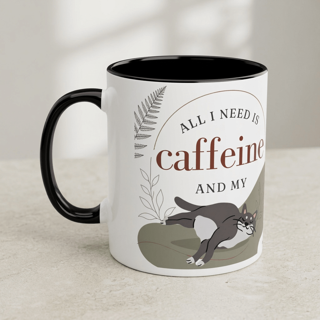 Personalised Cat Photo Mug – All I Need Is Caffeine and My Cat - #AlleyCrafters