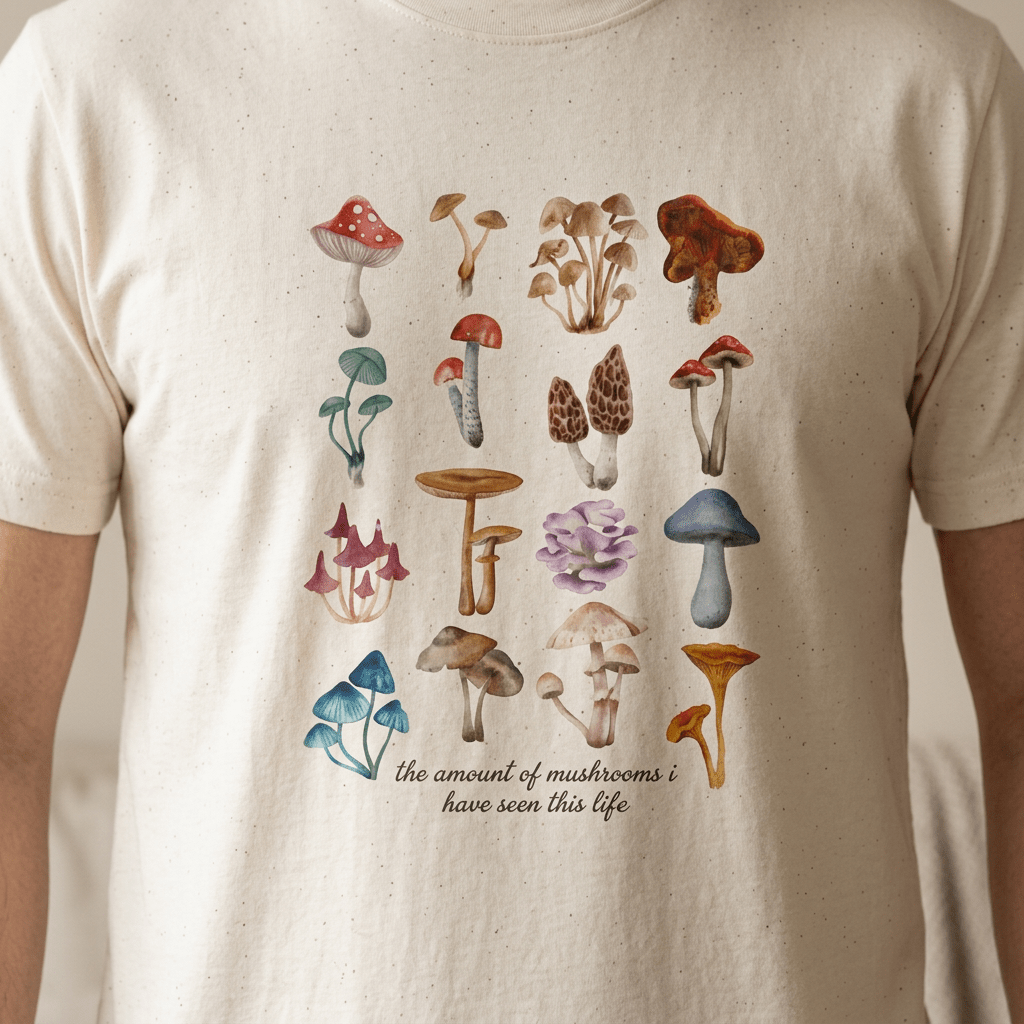 Mushroom T-Shirt – Vintage Botanical Fungi Print - #AlleyCrafters