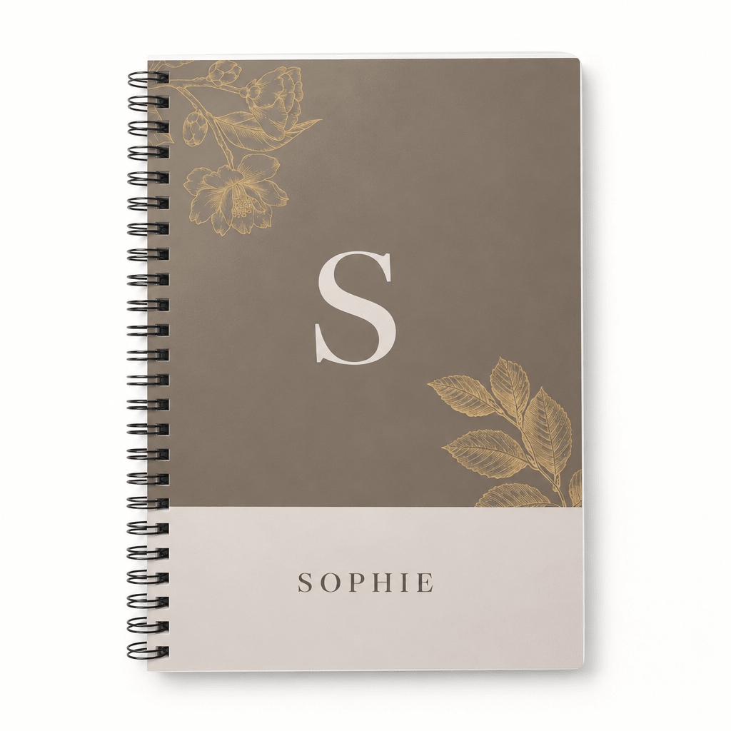 Personalised A5 Notebook — Custom Initial, Name or Text | Gold Floral Journal UK - #AlleyCrafters