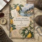 Premium mockup of the Leo notebook with compass and hiking boots