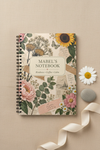 Premium mockup of the Mabel notebook on sand linen
